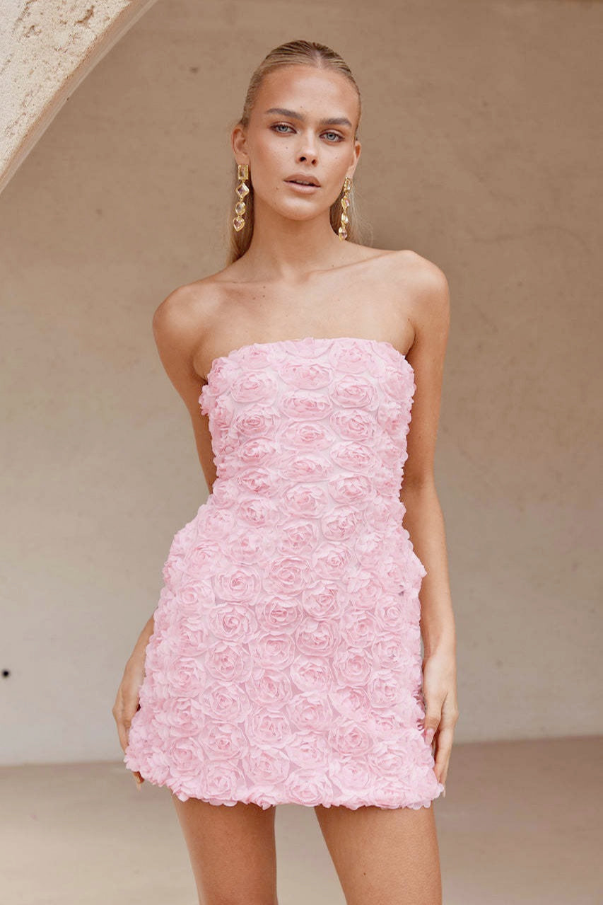 3D Floral Strapless Bodycon Birthday Dress