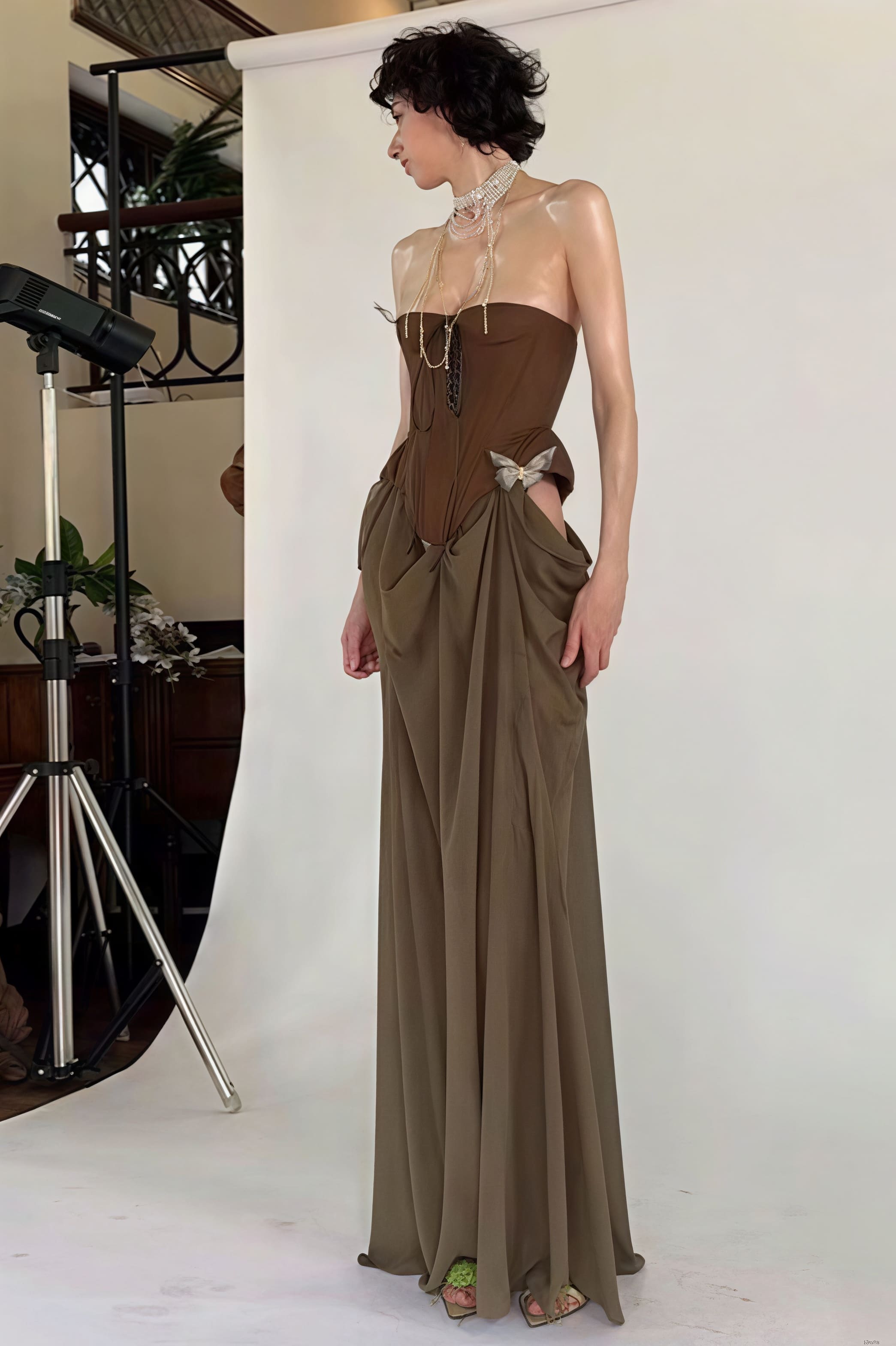 Tie Strapless High Waist Color Block Patchwork Maxi Dress