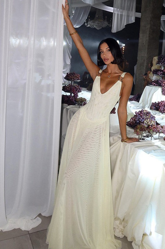 Spaghetti Strap Mesh Maxi Dress