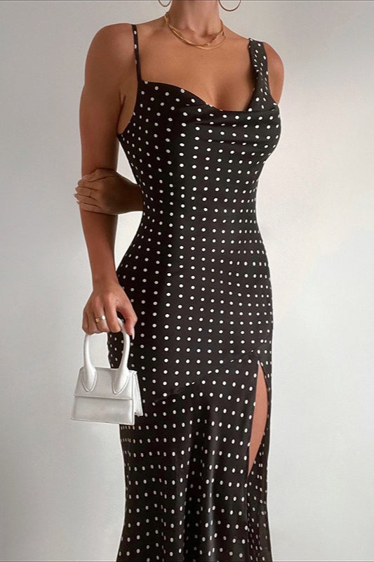 Polka Dot Cami VNeck Backless Split Maxi Dress