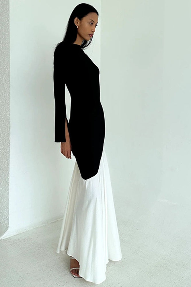 Bodycon Ruched Patchwork Maxi Dress