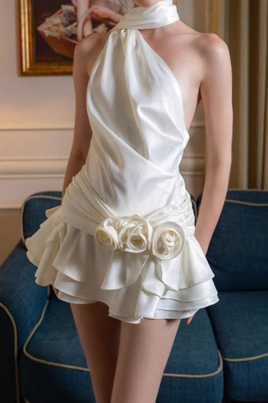 French Satin Off Shoulder Backless Graduation Party Dress