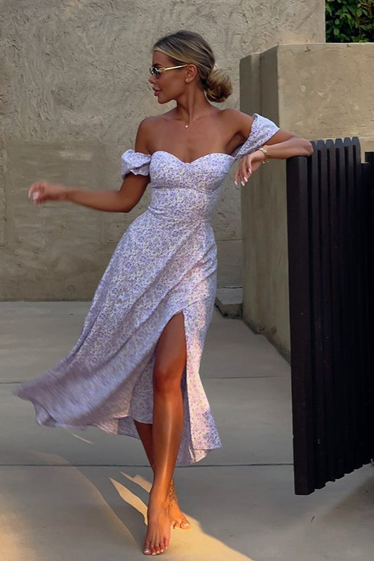 Chic Strapless Cowl Back Floral Dress