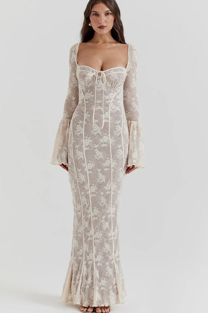 Sexy Square Collar Long Sleeve Maxi Dress