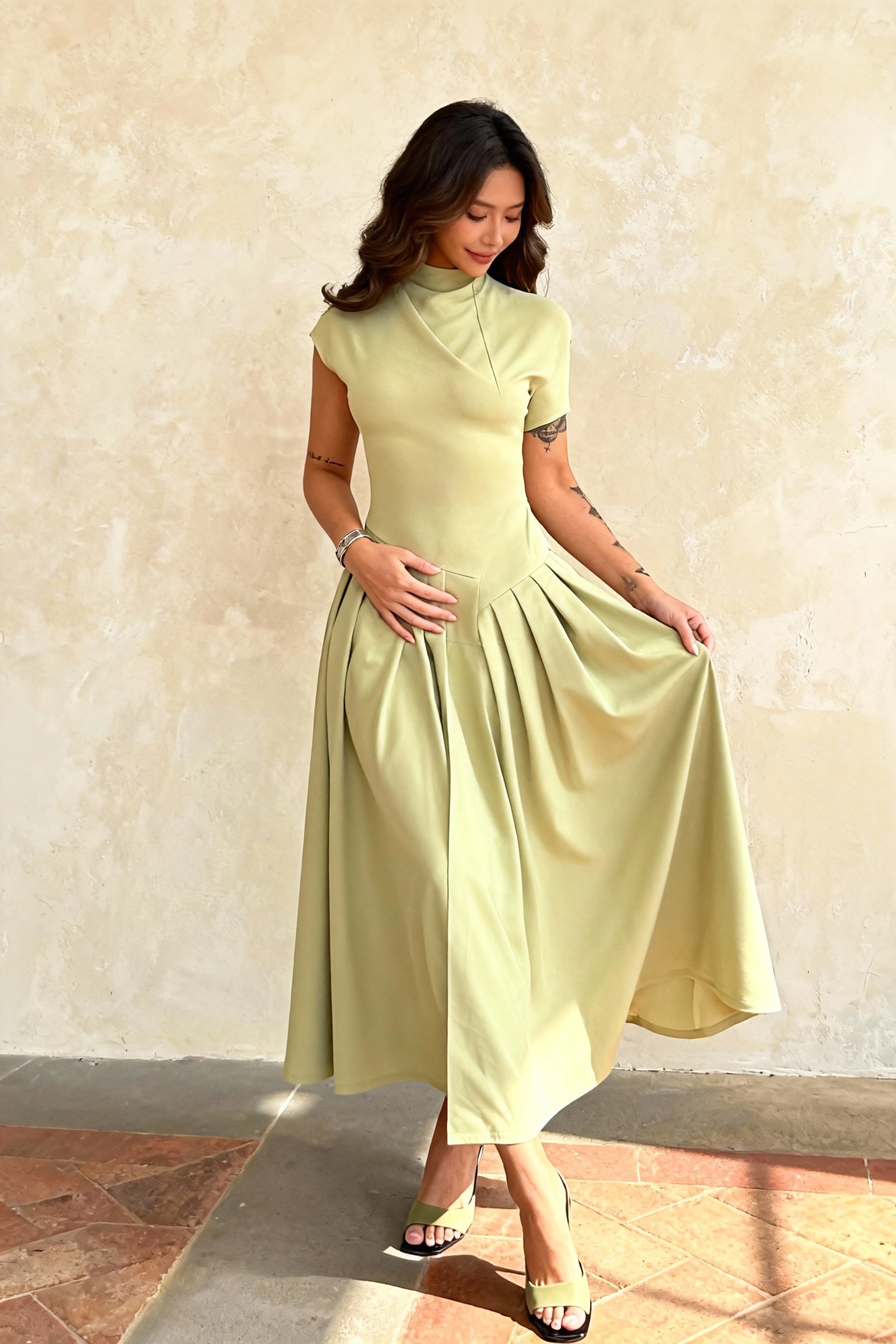 Light and Elegant TwoTone Pleated Maxi Dress