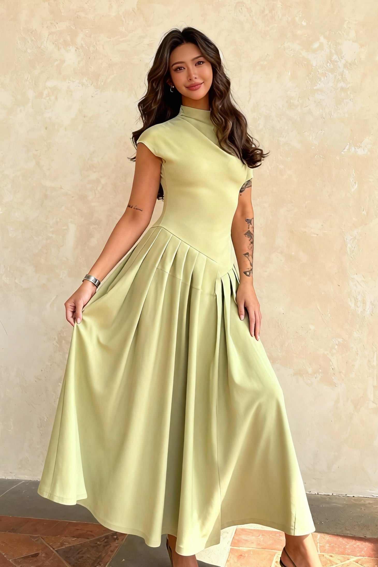 Light and Elegant TwoTone Pleated Maxi Dress