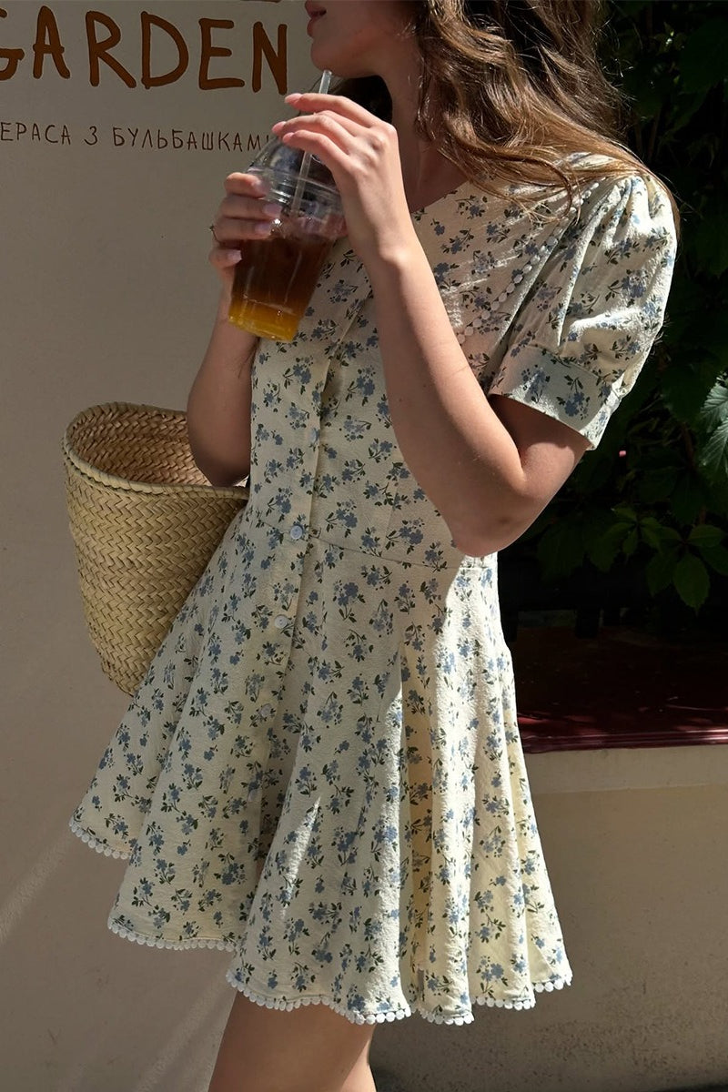 Floral Print Peter Pan Collar Wrap Dress