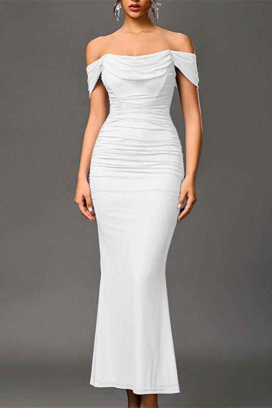 Sexy Fishbone Mesh Pleated Backless Bodycon Dress