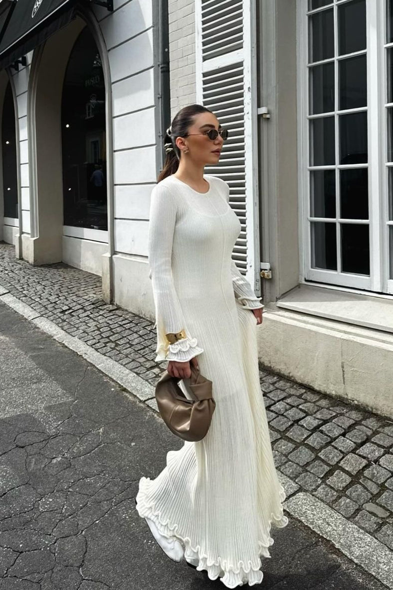 Ruffled Long Sleeve Bodycon Maxi Dress