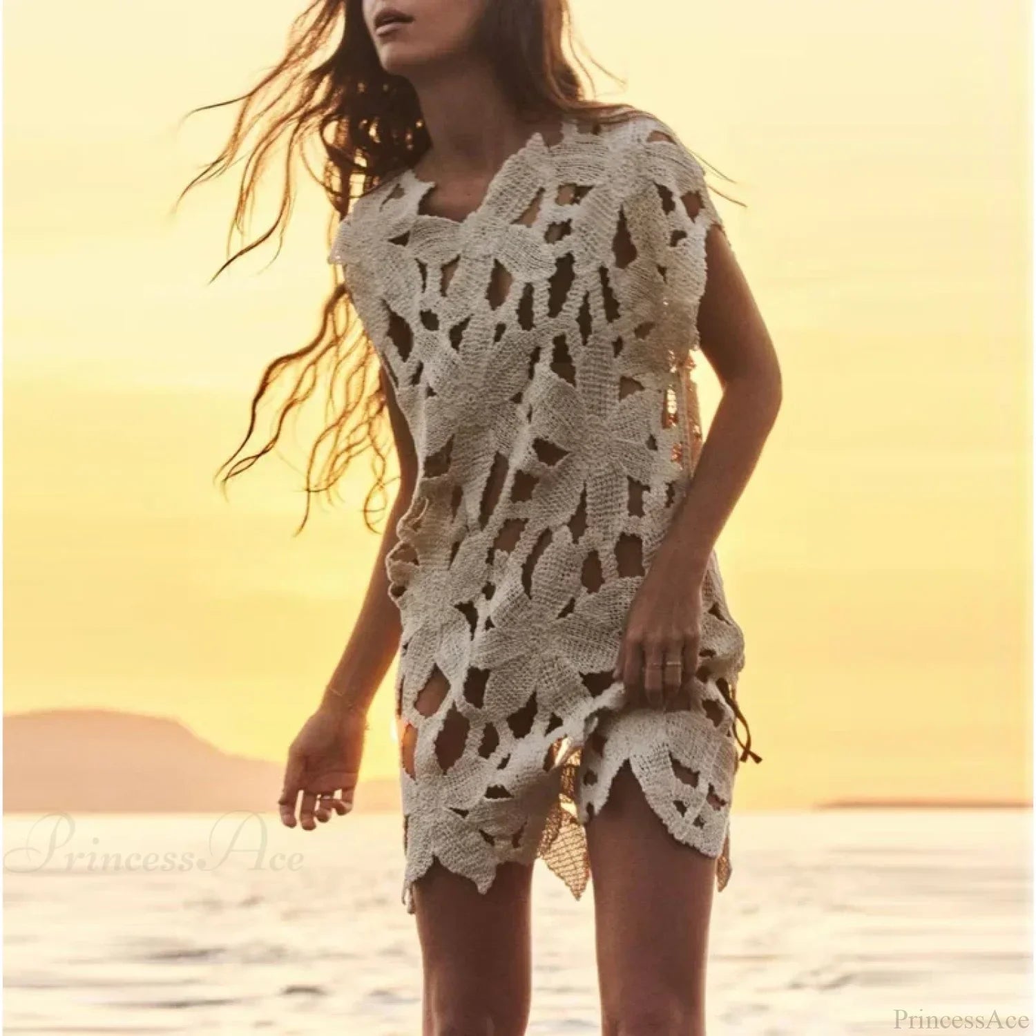 Knit Beach Dress Bikini Cover Up 01 Apricot / One Size