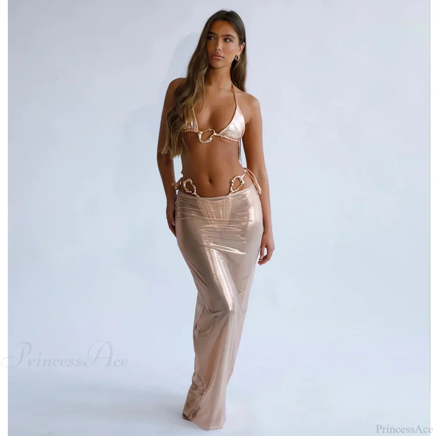 Lace Cover Maxi Dress Three Piece Swimsuit white / S