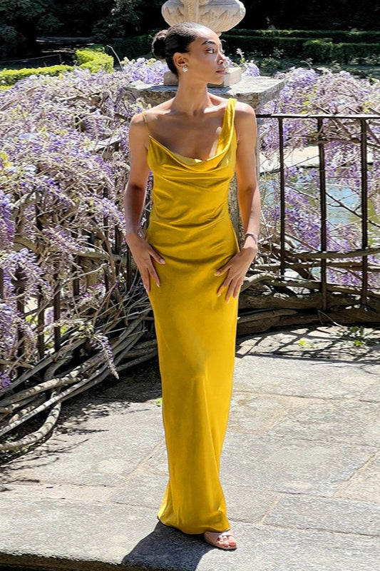 Sexy Backless Halter Satin Formal Dress