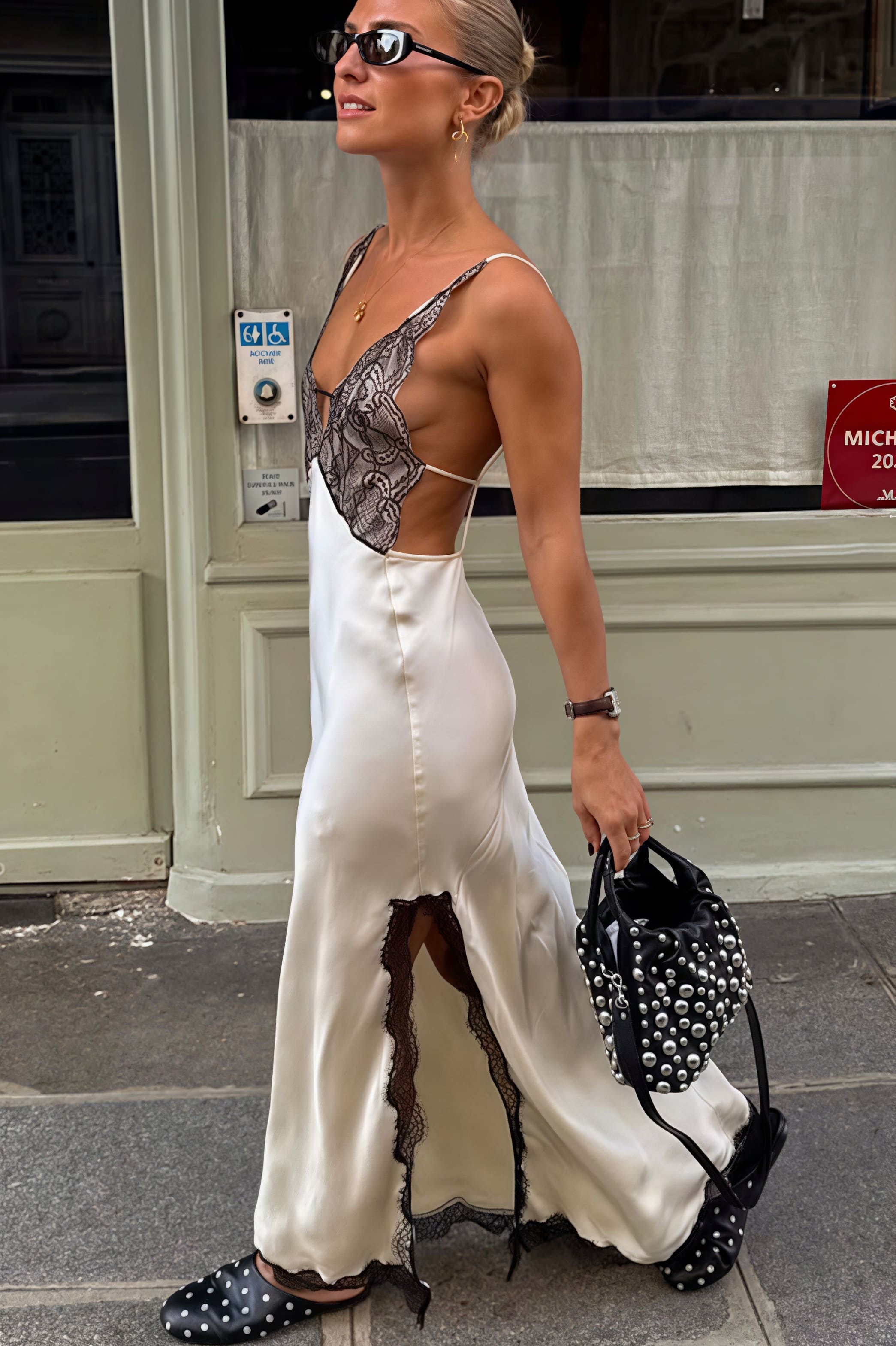 Sexy Slim Lace Patchwork Backless Satin Maxi Dress