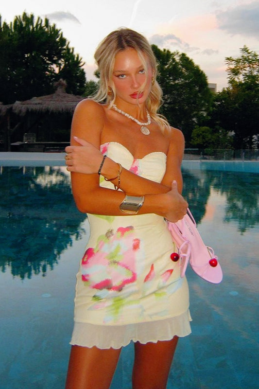 Chic Off Shoulder Ruched Floral Dress