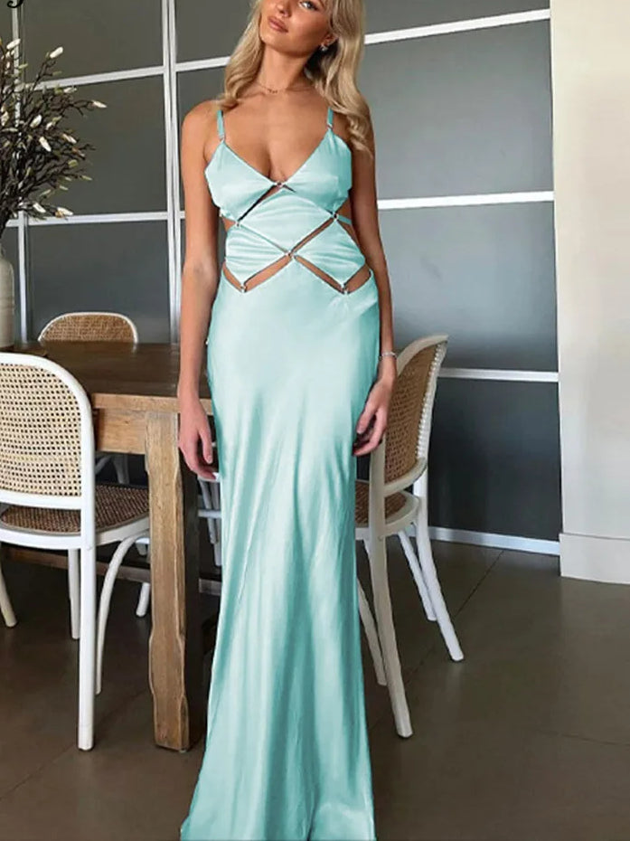 Hollow Out V Neck Slips Maxi Dress