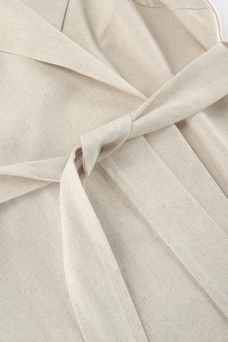 Linen Cotton High Waist Slit Tie Maxi Dress