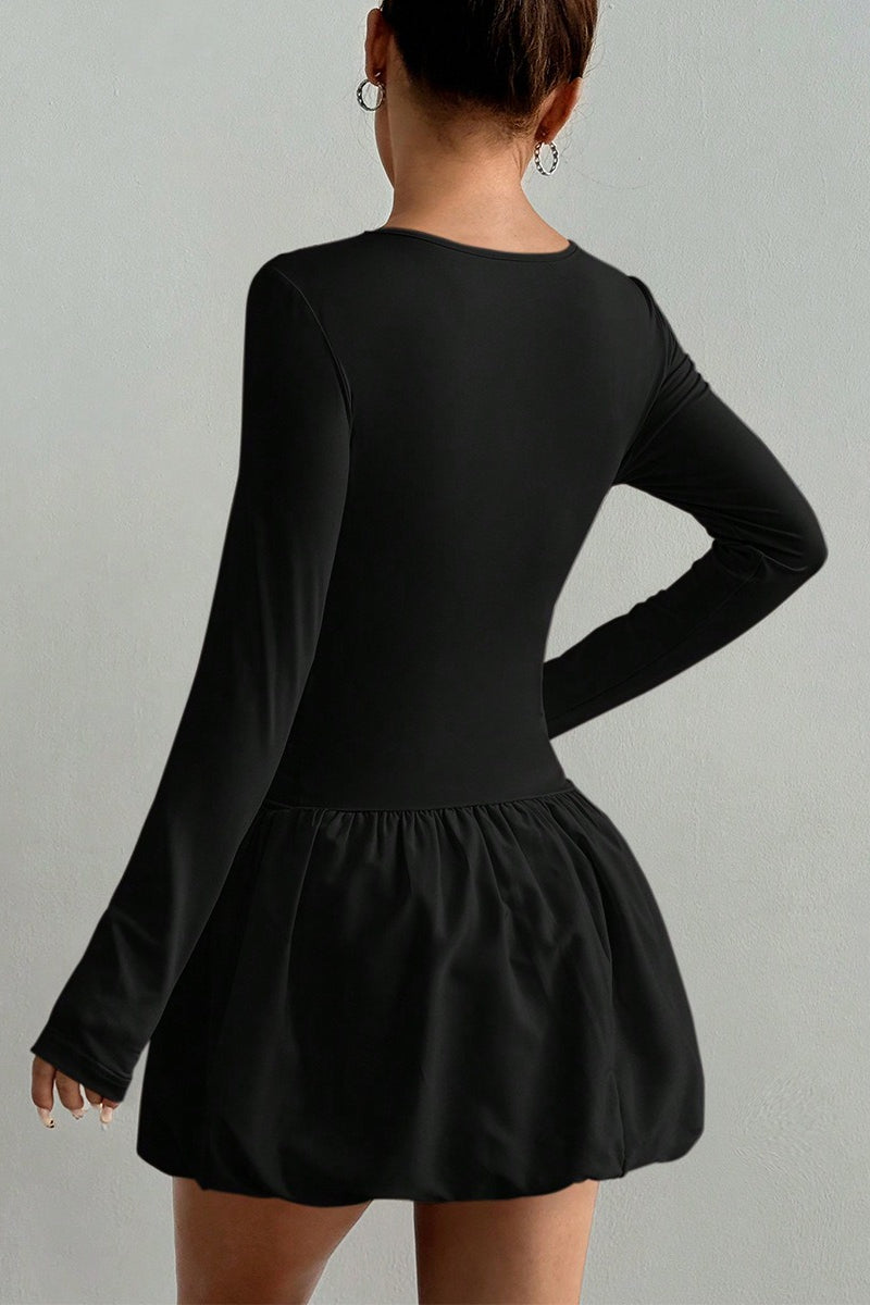 Fitted Stretchy Elegant Long Sleeve Tiered Mini Dress
