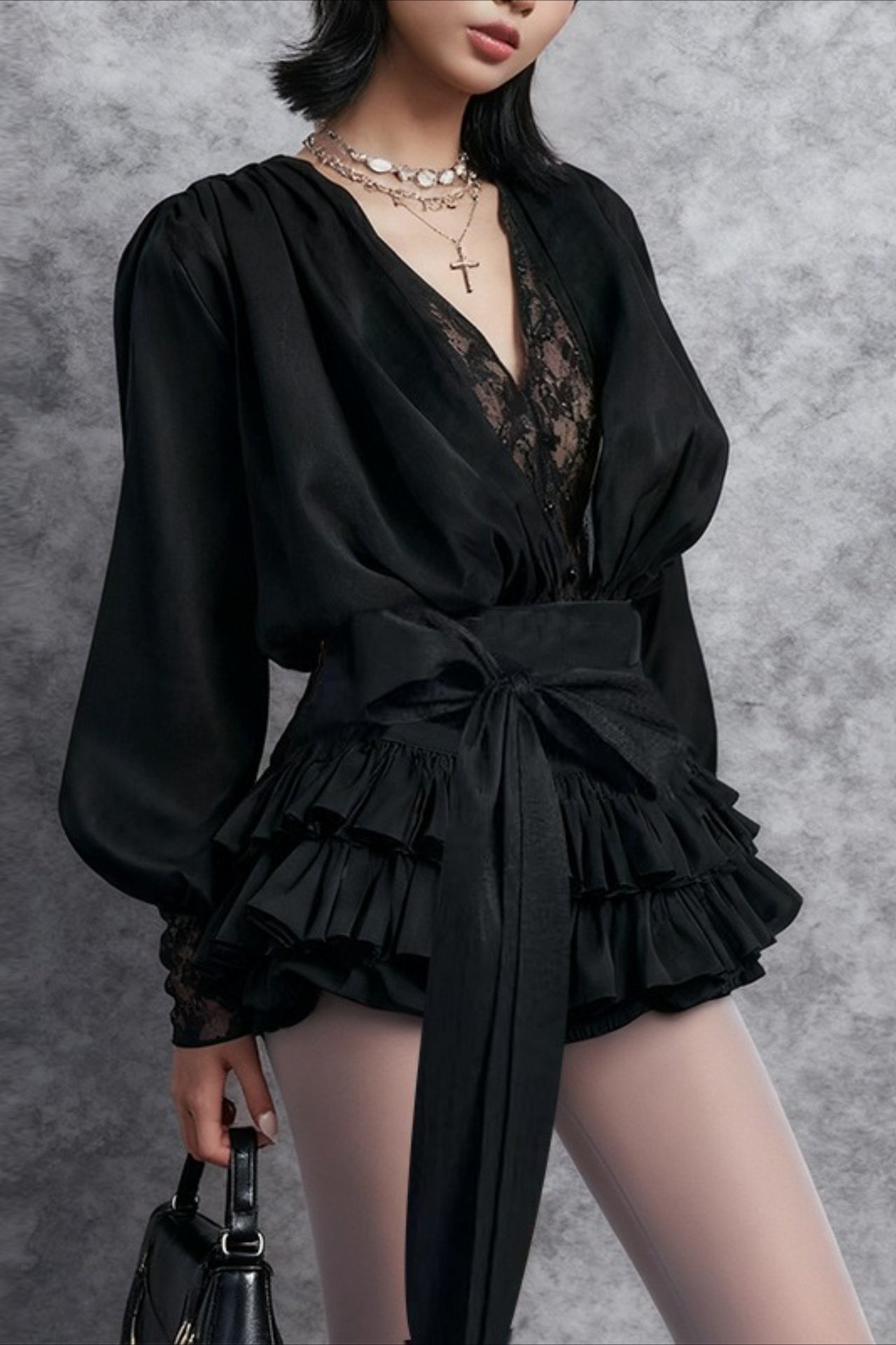 Lace Ruffled Long Sleeve Chic Sexy Mini Dress