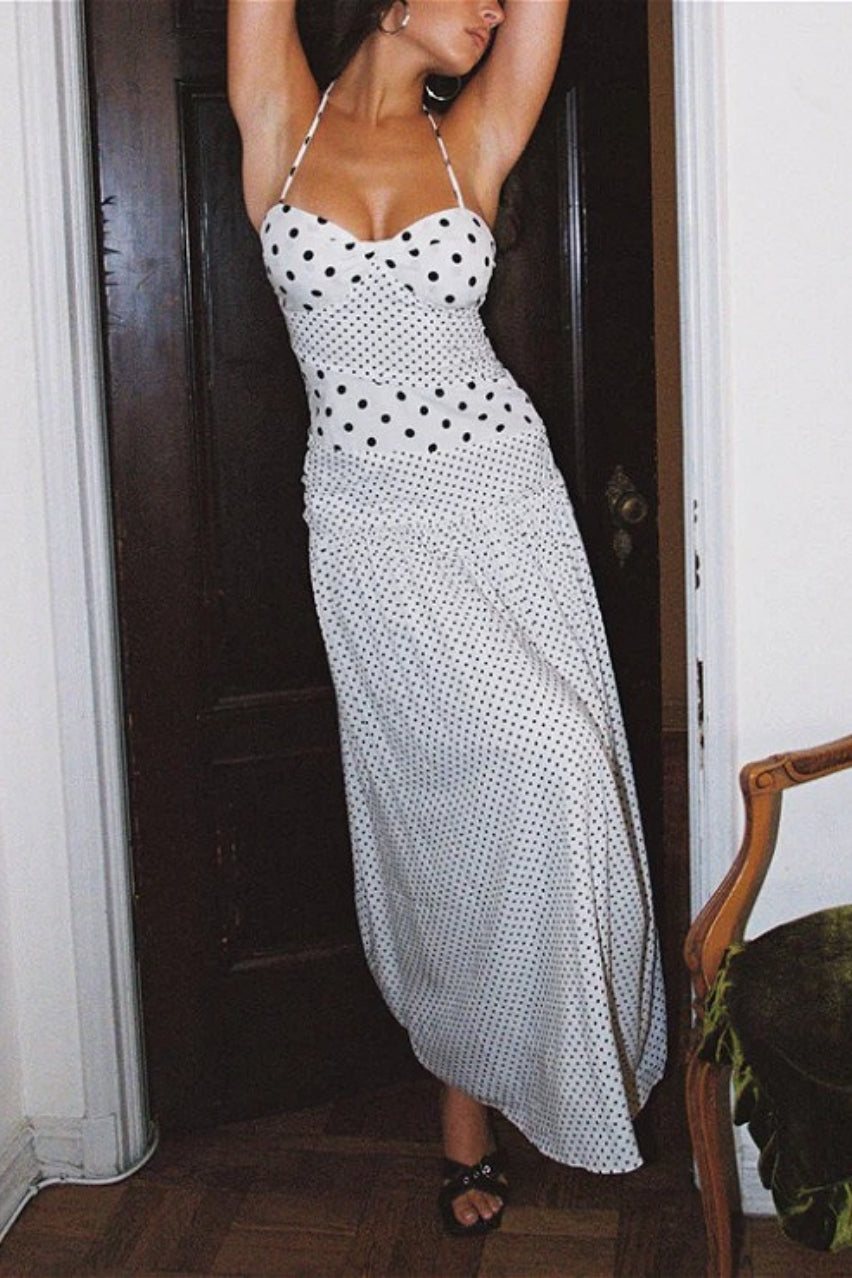 Lace Square Neck Polka Dot Cami Maxi Dress