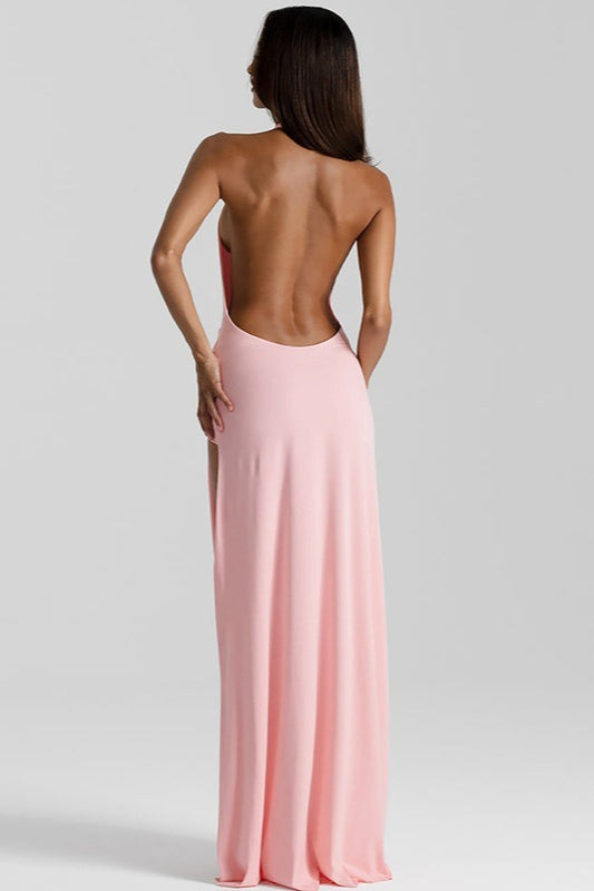 Deep V Halter Backless Slit Maxi Wrap Dress