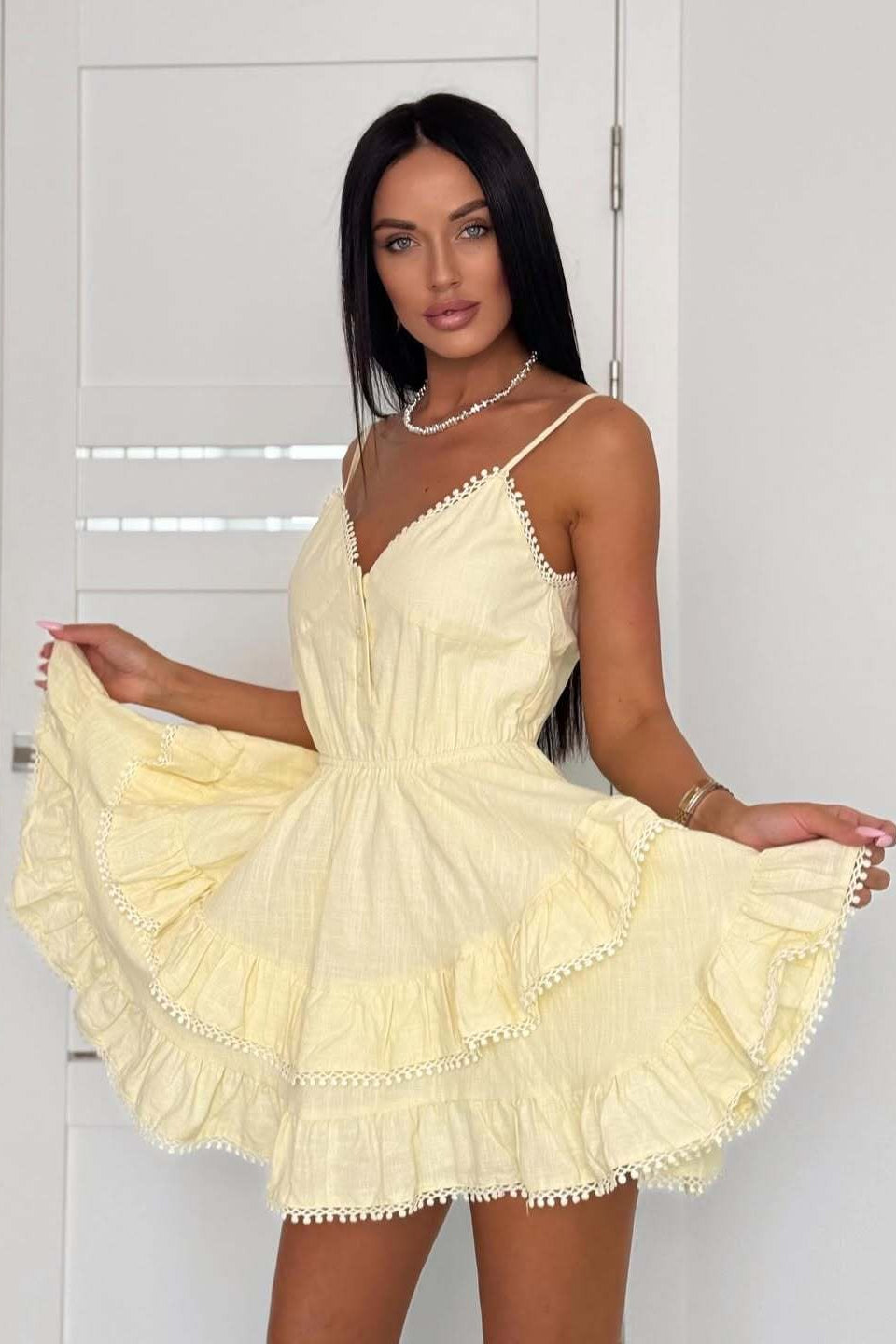 Asymmetric Cami Lace Patchwork Tie Waist Mini Dress