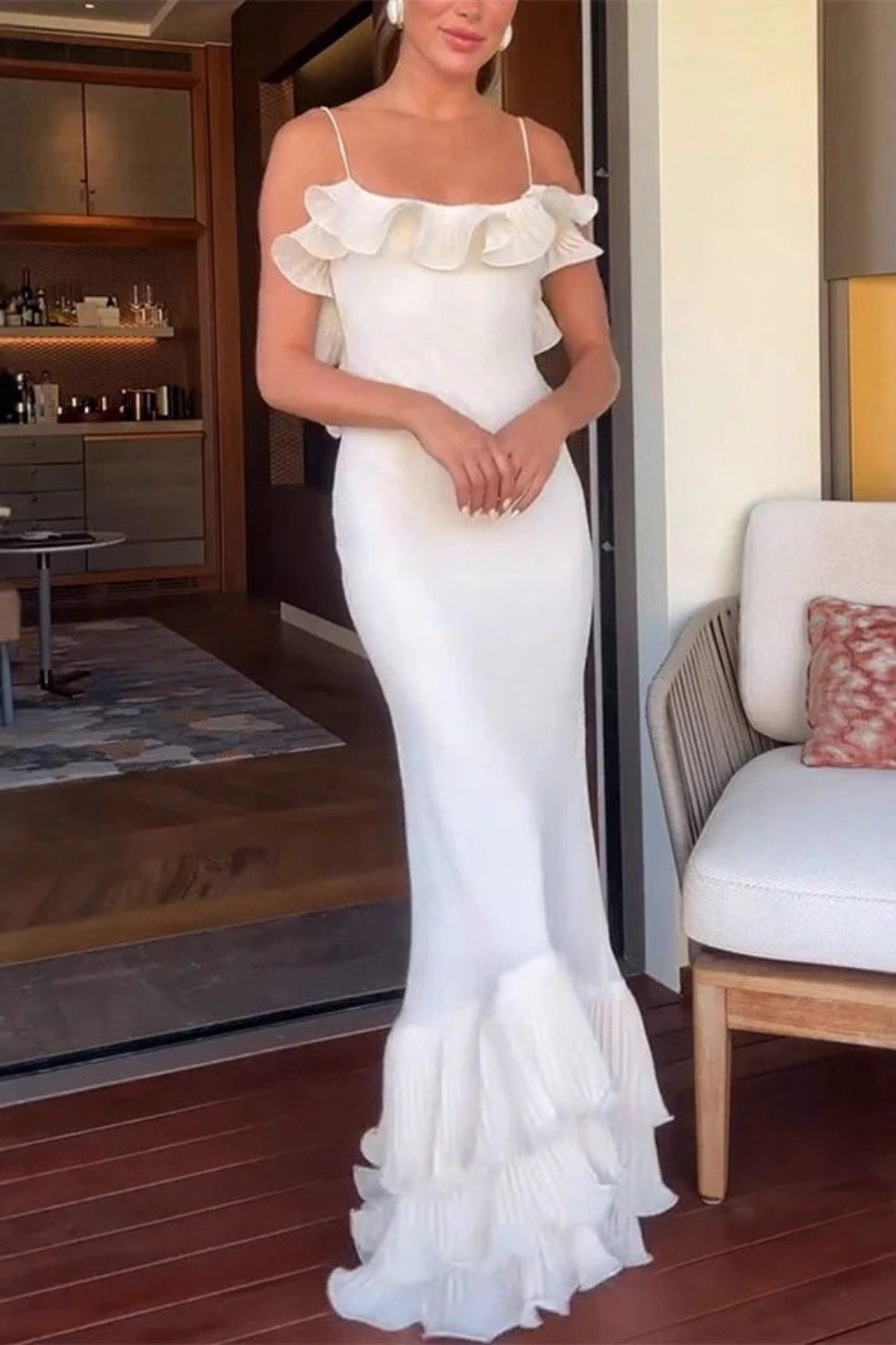 Sexy Ruffled Backless Spaghetti Strap Formal Dress