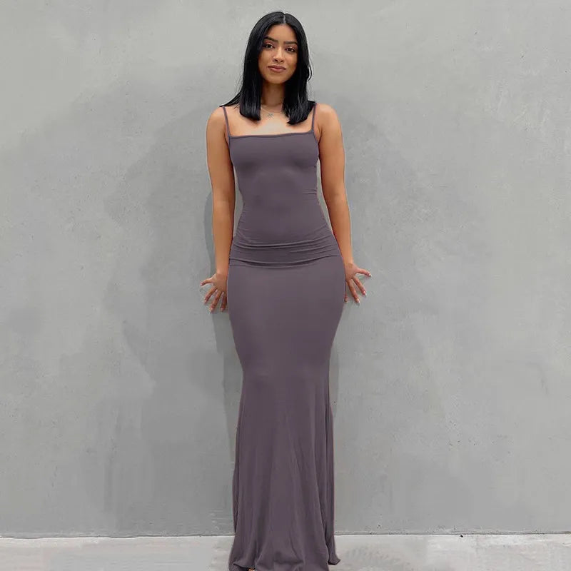 2024 Y2k Sleeveless Solid Skinny Bodycon Trumpet Maxi Dress