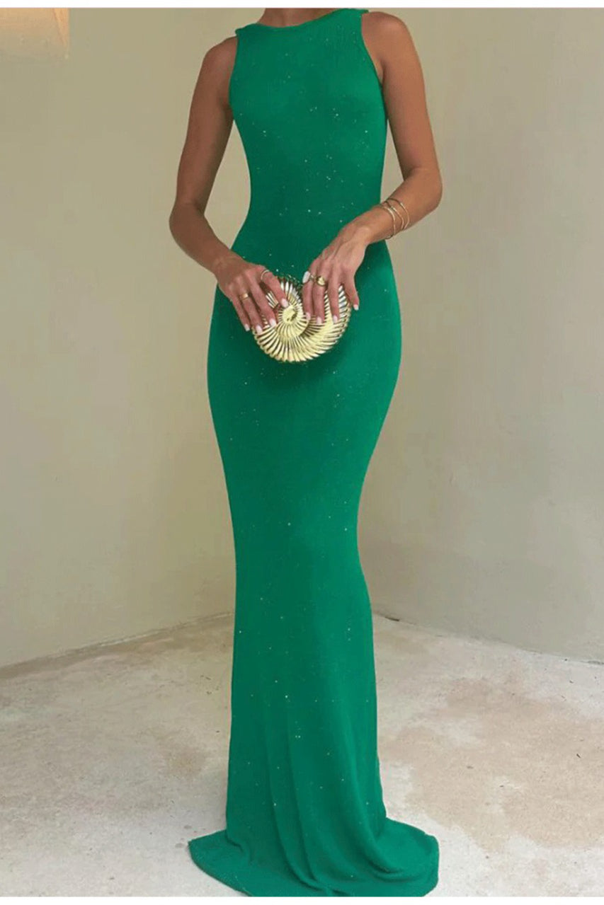 Sexy Shiny Sleeveless Backless Slim Maxi Dress