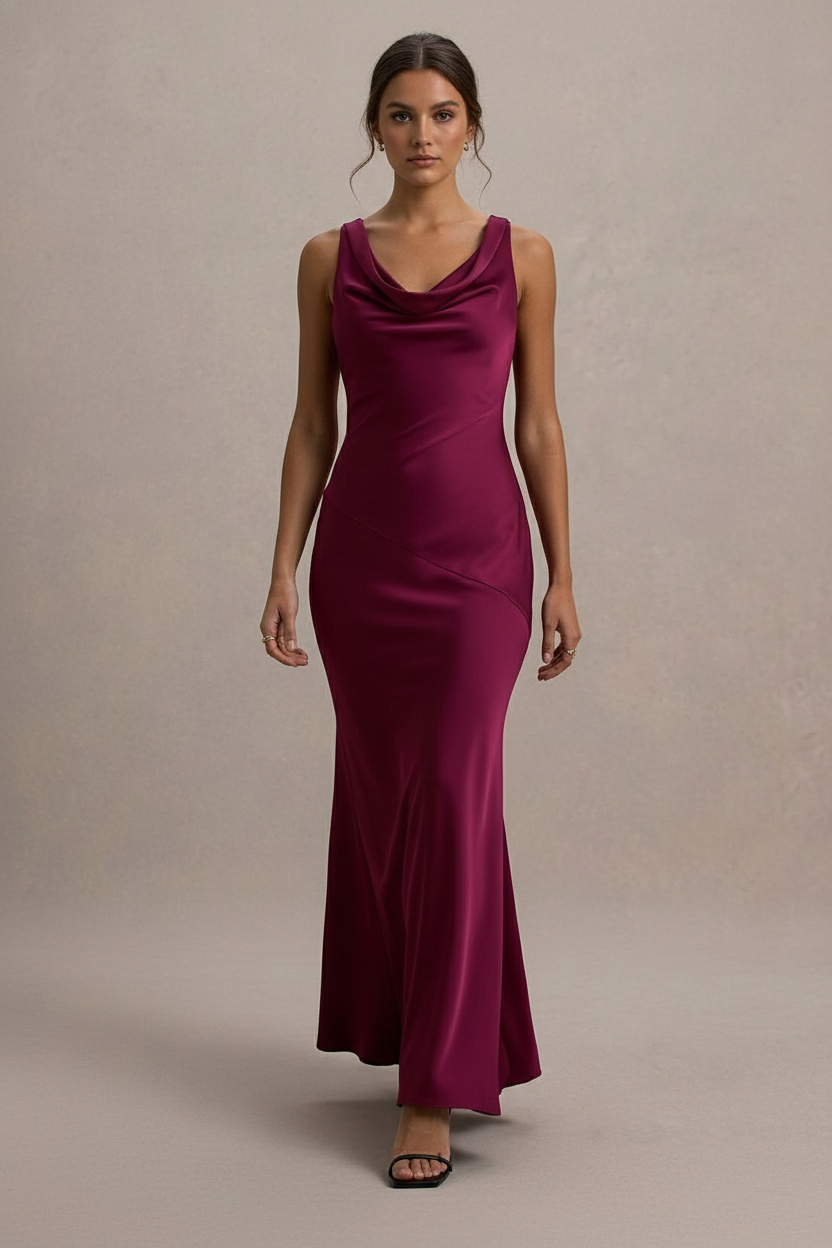 Satin Bodycon Backless Fish Maxi Dress