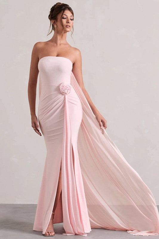 Strapless Floral Tie Maxi Dress S / Pink