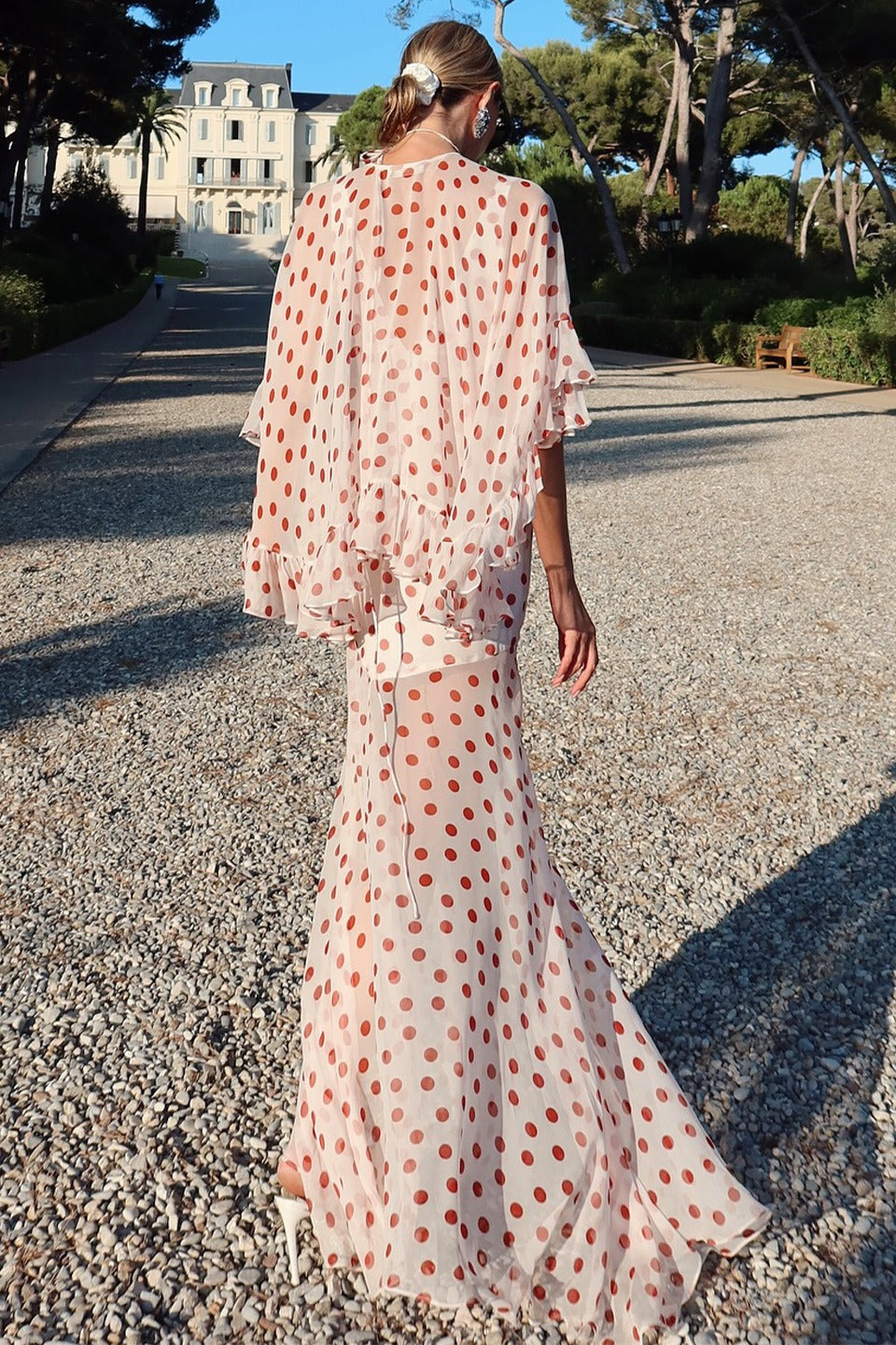 Polka Dot VNeck Sheer Maxi Dress