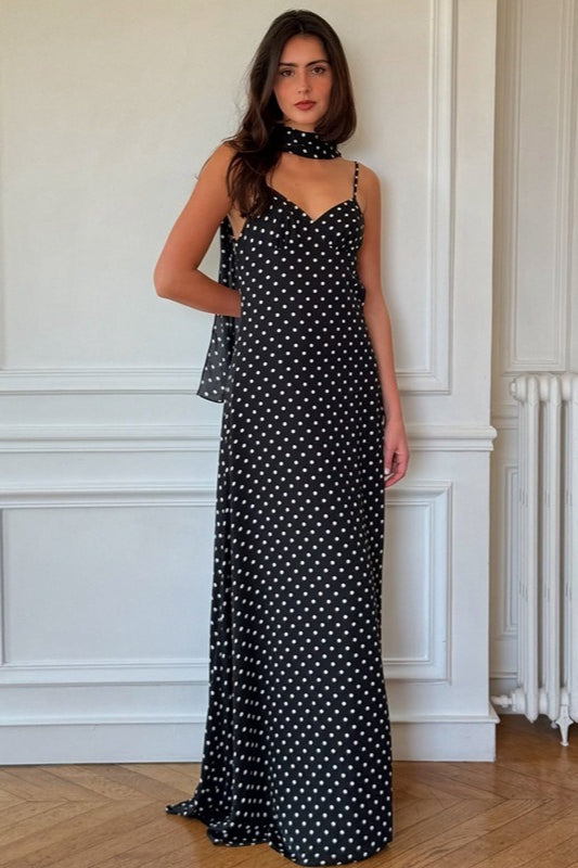 Polka Dot Sexy V Neck Cami Backless Maxi Dress