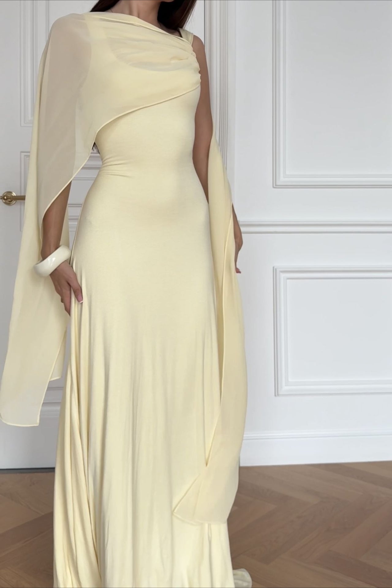 Elegant Solid Sash Shawl Cami Maxi Dress