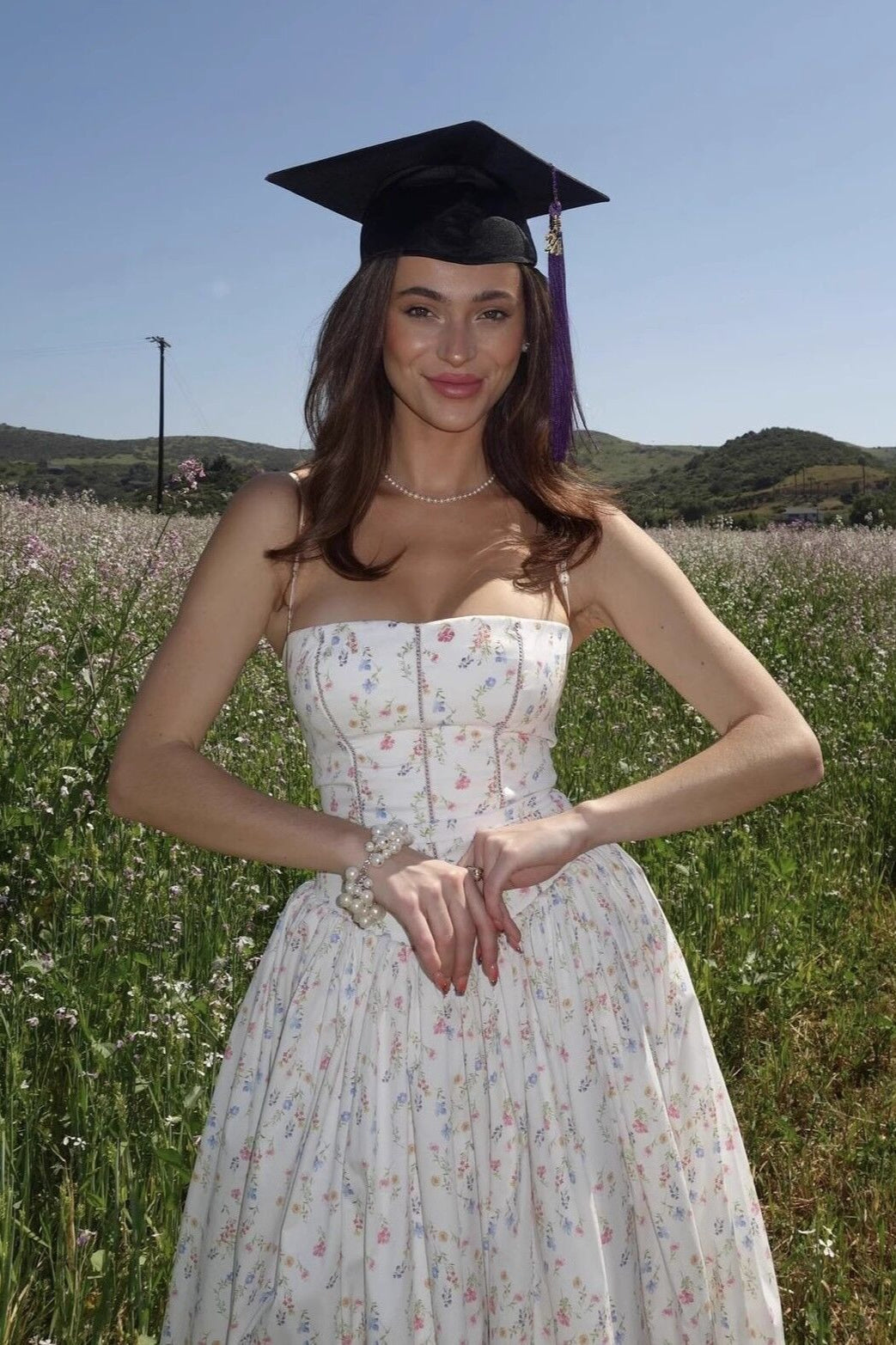 Floral Ruffle Big Hem Spaghetti Strap Waisted Maxi Dress