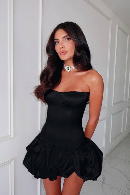 Strapless Ruched ALine Silk Dress