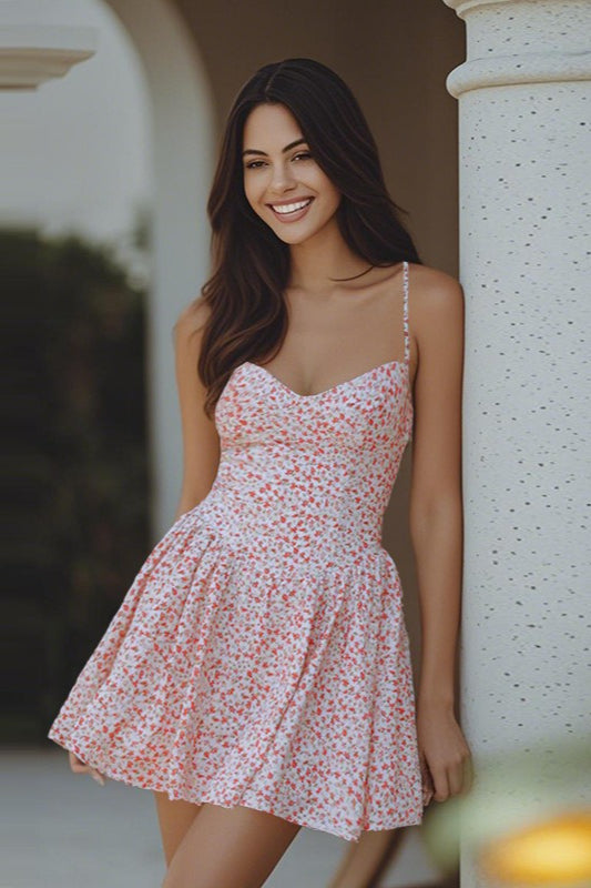 Backless TieWaist ALine Mini Floral Dress