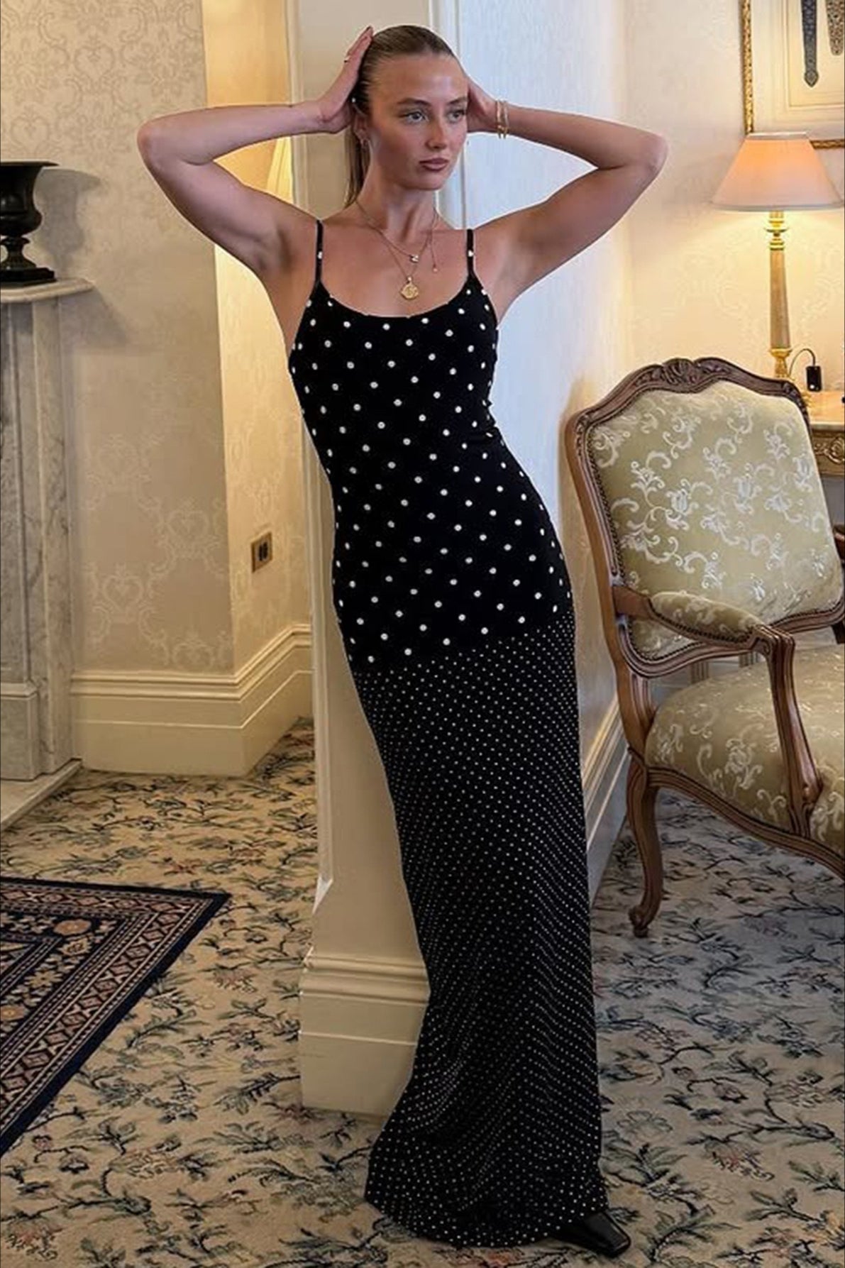 Polka Dot Cami Bodycon Slim Maxi Dress