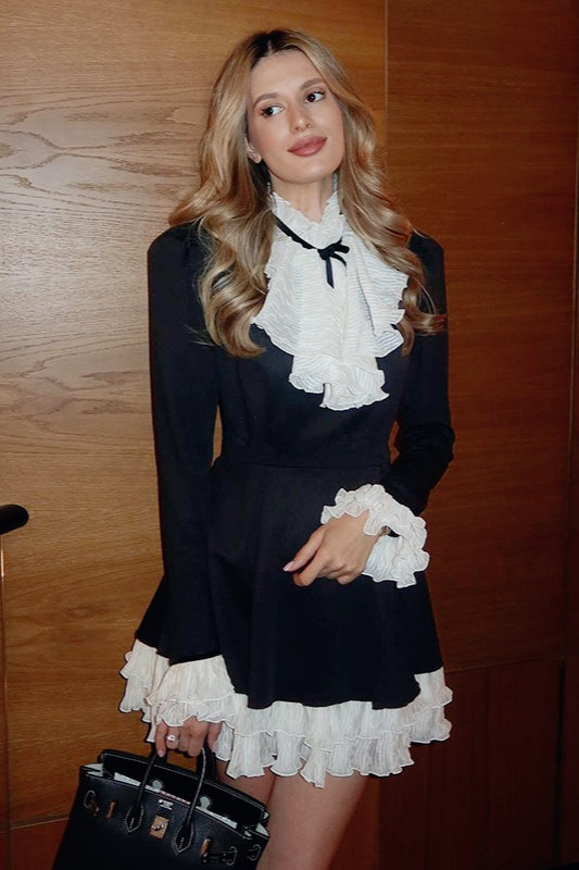 Lace Trim Velvet TieWaist Birthday Dress