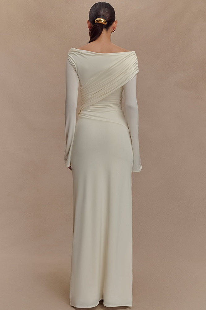 VNeck Slim Fit Ruched Maxi Dress