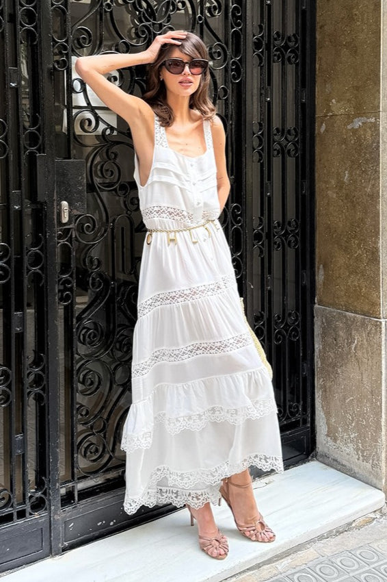 Boho Lace Patchwork Ruffle Loose Maxi Dress