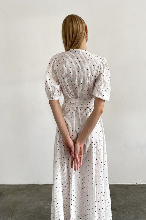 Cotton Heart Print VNeck Wrap Maxi Dress