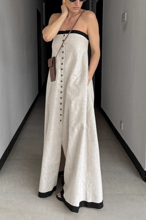 Linen Cotton Patchwork Bandeau Maxi Dress