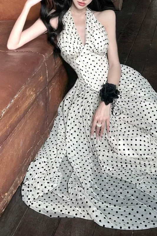 VNeck Polka Dot Maxi Dress