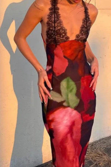 Lace Spaghetti Strap Holiday Maxi Dress