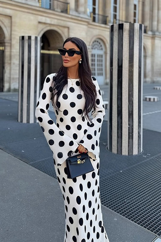 Chic Polka Dot Bell Sleeve Maxi Dress