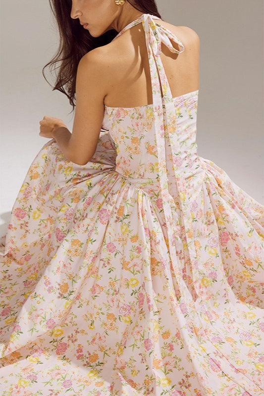 Elegant Strapless Printed Maxi Floral Dress