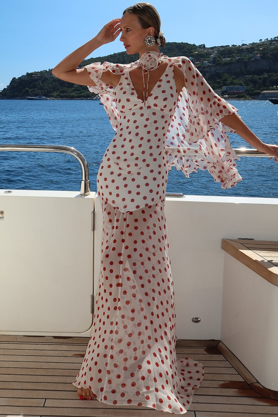 Polka Dot VNeck Sheer Maxi Dress