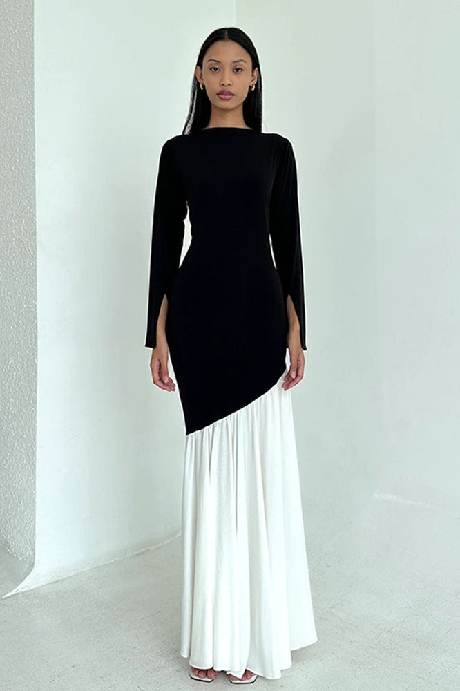 Bodycon Ruched Patchwork Maxi Dress