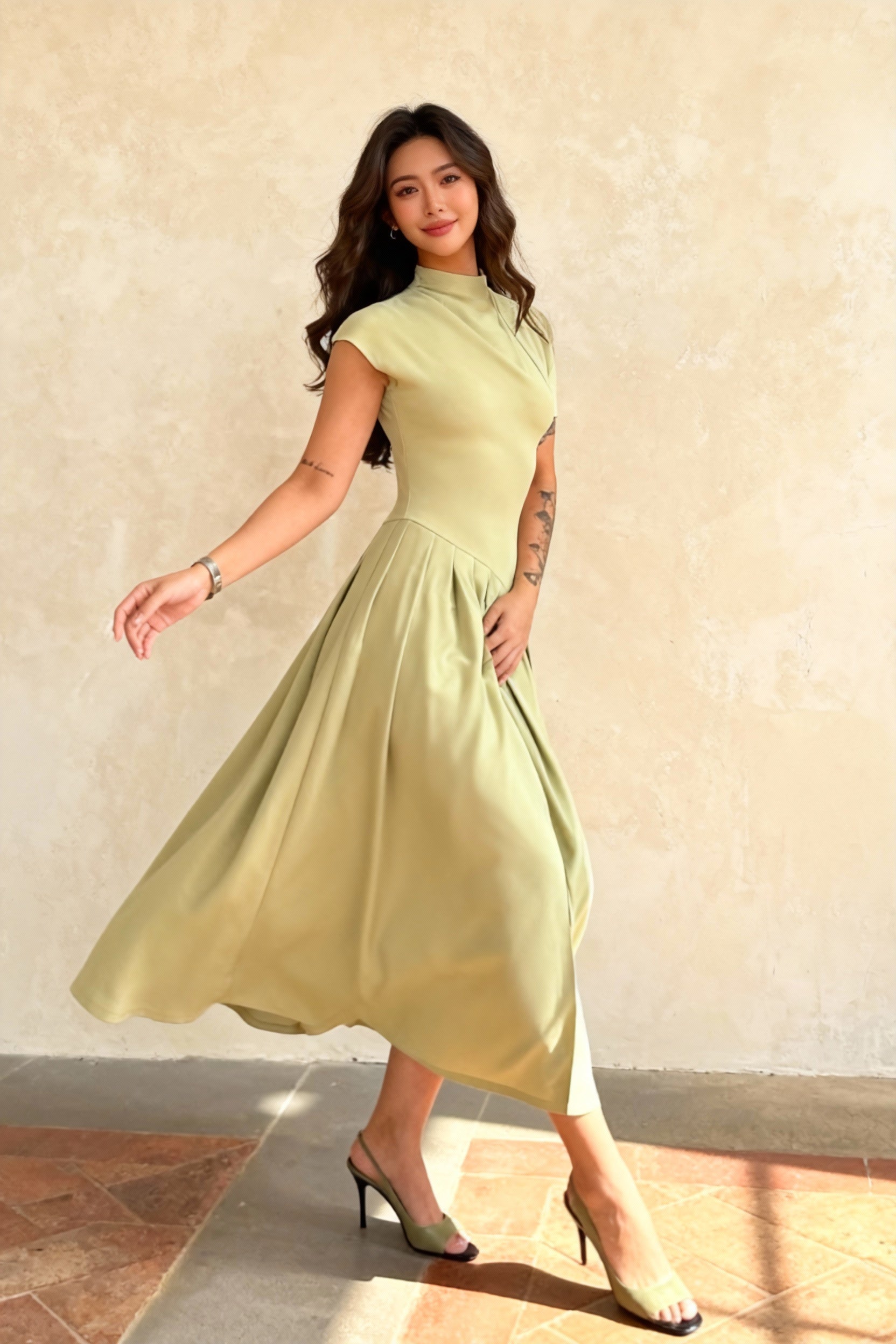 Light and Elegant TwoTone Pleated Maxi Dress