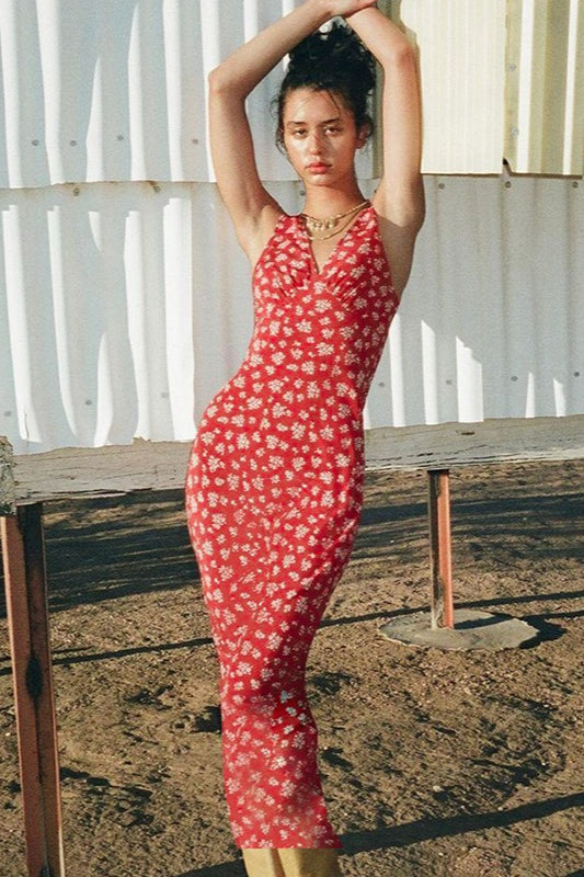 VNeck Sleeveless Slip Floral Dress